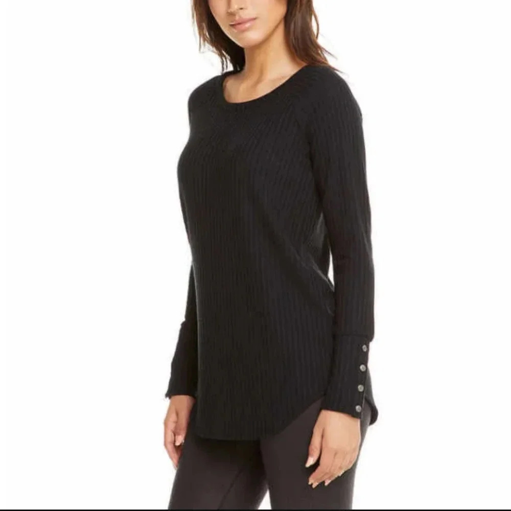Chaser waffle knit black long sleeve thermal top